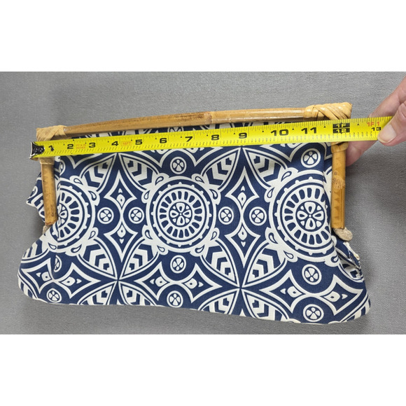 Donna Dixon Clutch Bamboo Purse Boho Magnetic Closure Blue White Moroccan‎ Tile - Picture 3 of 7